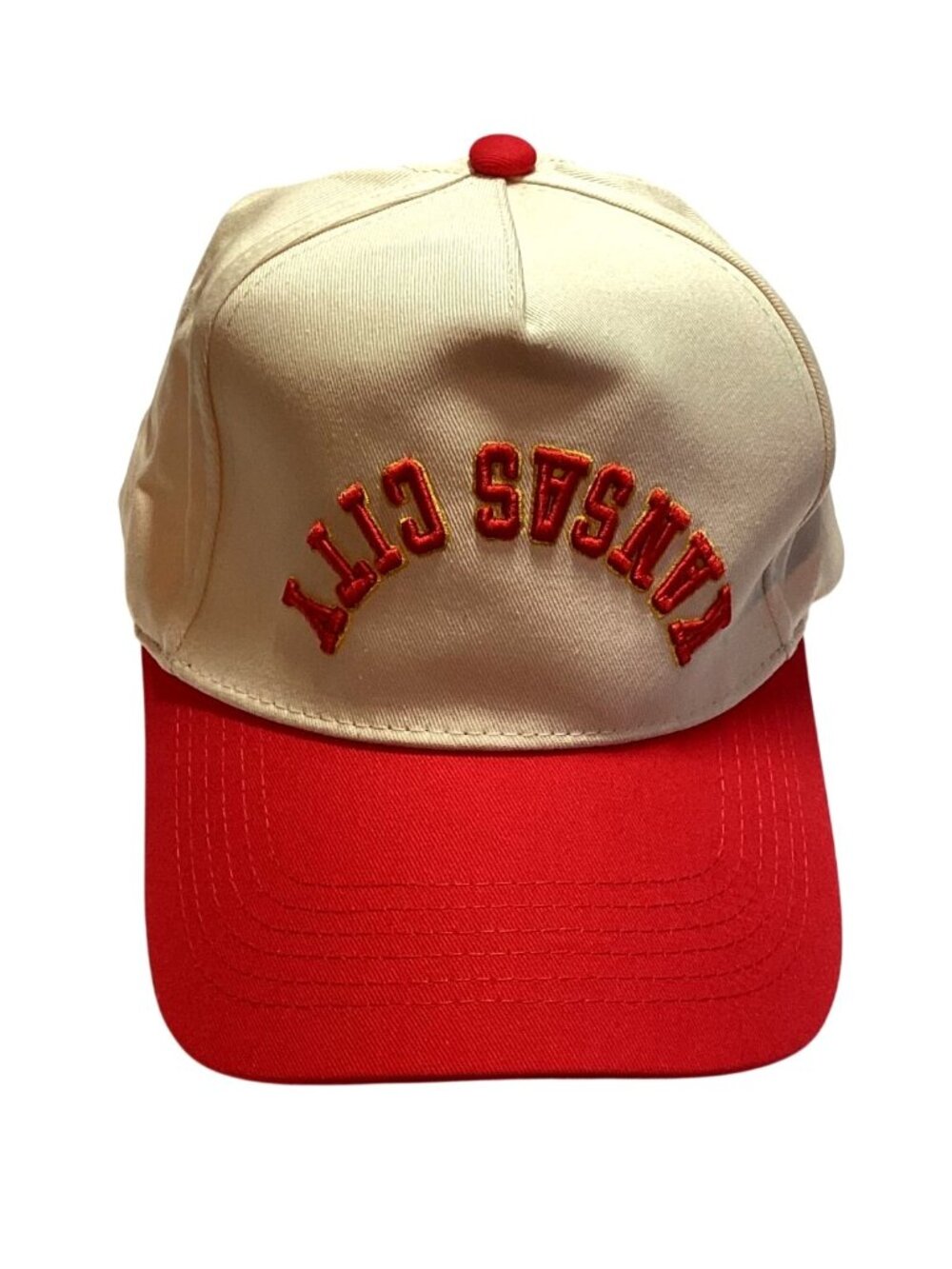Unisex Kansas City Upside Down Baseball Cap Canvas Red/Gold/Natural Snap Back